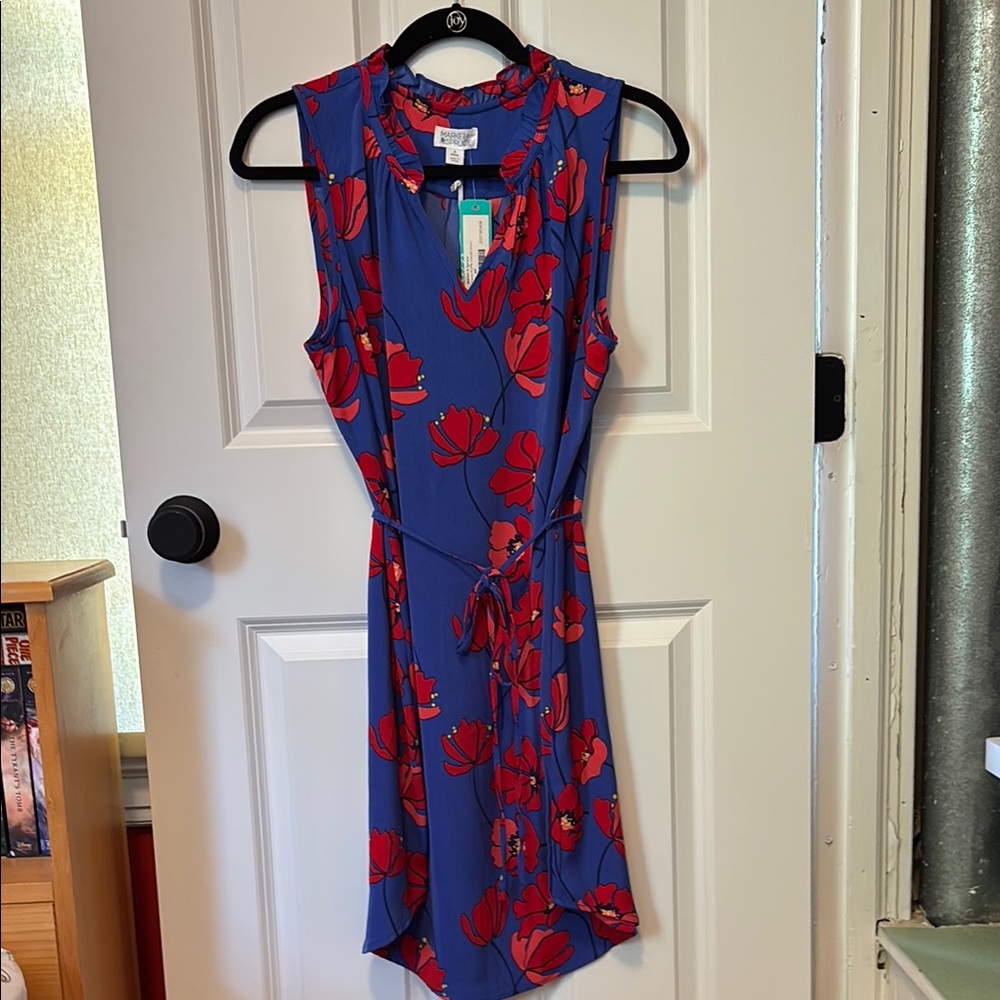 Market & Spruce Royal Blue Sleeveless Dress with Red Floral Print